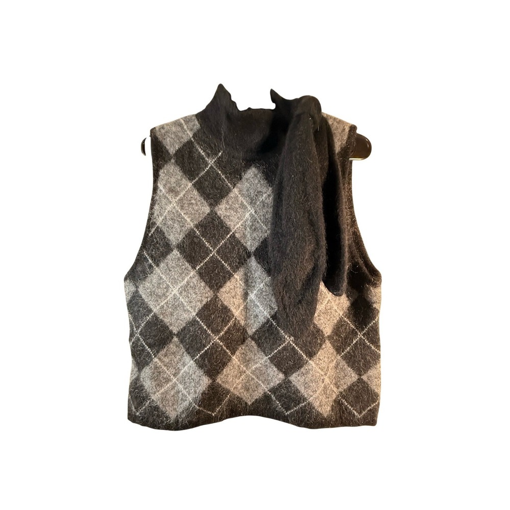 NWT H&M Edition Mohair Wool Blend Scarf Collar Argyle Sweater Vest Womens XL